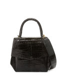 Crocodile Medium Structured Top-Handle Bag, Black Shiny