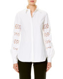 Lace-Inset Cotton Blouse, White