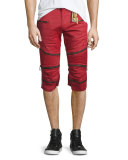 The Show Knee-Panel Moto Shorts, Red