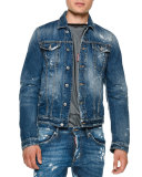Distressed Button-Down Jean Jacket, Blue