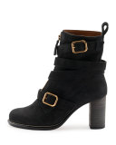 Front-Zip Ankle-Wrap Bootie, Black