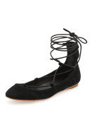 Jenessa Suede Lace-Up Ballerina Flat, Black
