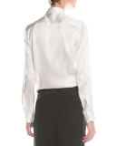 Long-Sleeve Satin Button Blouse