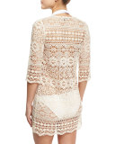 Juno Crocheted Lace V-Neck Coverup Dress/Tunic, Off White