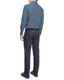 Floral-Print Long-Sleeve Sport Shirt, Blue Pattern