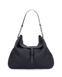 Intrecciato Cervo Flap-Top Hobo Bag, Denim Blue