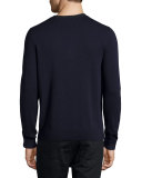 Feldon Graphic Check Cashmere-Cotton Sweater, Navy