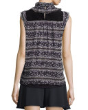 Sleeveless Floral Ruffle-Trim Top, Black