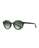 Boleyn Half-Rim Acetate & Titanium Sunglasses, Black/Silver