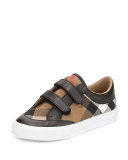 Heacham Mini Check Leather-Trim Sneaker, Black/Tan, Youth