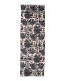 Check & Floral Gauze Scarf, Blue-Gray