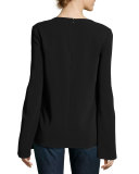Allie Lace-Up Long-Sleeve Top, Black