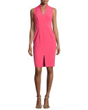 Antoinette Sleeveless Stretch Crepe Sheath Dress, Haute Melon