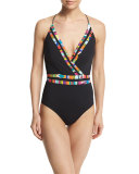 Mambo Printed-Trim Surplice-Neck One-Piece Swimsuit