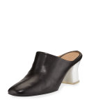 Adela Leather Block-Heel Mule, Black/White