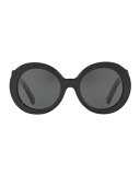 Monochromatic Round Scroll Sunglasses, Black/Ivory