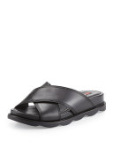 Crisscross Leather Slide Sandal, Black