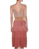 Colorblock V-Neck Pleated Midi Dress, Pink/Multi