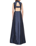 Sleeveless Shantung Gown w/Back A-Cutout