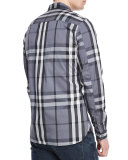 Nelson Woven Check Sport Shirt, Charcoal
