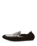 Two-Tone Leather Slipper Flat, Silver/Black