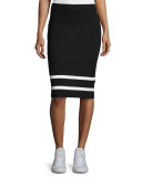 Striped Knit Pencil Skirt, Black