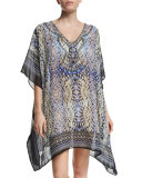 Playa Half-Sleeve Embellished Coverup, Marina Quintana