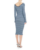 Socorro Striped Off-the-Shoulder Dress, Blue