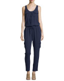 Vernay Crepe Sleeveless Jumpsuit, Dark Navy