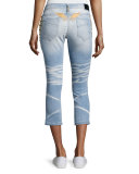 Marilyn Studded Destroyed Capri Jeans, Light Blue