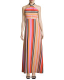 Sleeveless Halter Striped Gown 