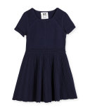 Short-Sleeve Textured Fit-and-Flare Dress, Blue, Size 4-7