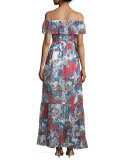 Off-The-Shoulder Paisley-Print Maxi Dress, Red Pattern