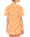 Mitered-Diamond Print Mini Dress, Coral