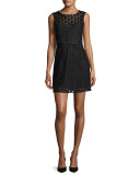 Nina Sleeveless Floral-Embroidered Lace Dress, Black