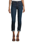 Slim-Leg Cropped Boyfriend Jeans, Deep Indigo, Plus Size 