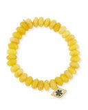 10mm Yellow Opal Beaded Bracelet with Diamond & Sapphire Flower Eye Charm