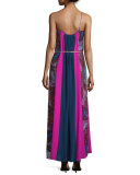 Celeste Mixed-Print Silk Maxi Dress, Berry