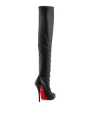 Top Croche Over-the-Knee Red Sole Boot, Black