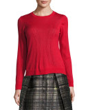 Corsetry-Stitched Wool Crewneck Sweater, Red