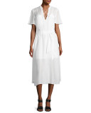 Lace-Up Midi Shirtdress, Blanc