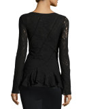 Long-Sleeve Lace Ruffled Peplum Top