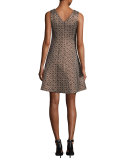 Sleeveless Floral Jacquard Tie Dress, Bronze