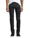 Blinder Biker Distressed Moto Jeans, Black
