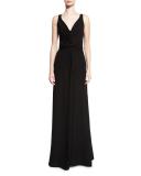 Techno Cady V-Neck Sleeveless Gown, Black
