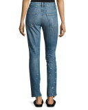 Distressed Faded Straight-Leg Jeans, Light Blue