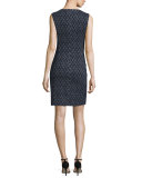 Sleeveless Chevron-Print Cotton Sheath Dress, Navy/Gray