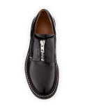 Saxon Zip-Front Leather Loafer, Black
