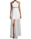 Flowy Silk Maxi Skirt W/ Front Slit 