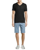 Linen-Blend Flat-Front Shorts, Faded Denim